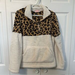 Cozy Leopard Print and Cream Women's Fuzzy Quarter zip